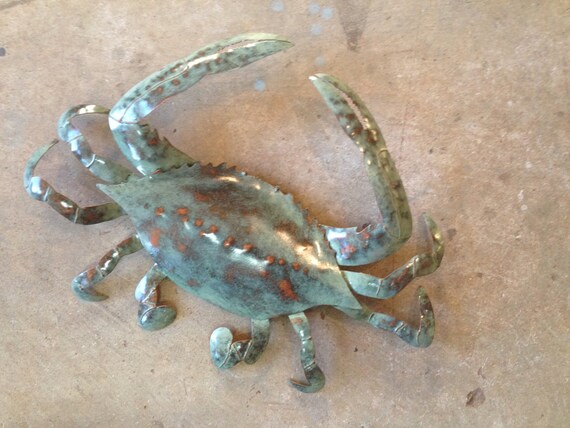 Crab Metal handmade Wall Sculpture 25in wideTropical Beach Coastal Decor Art