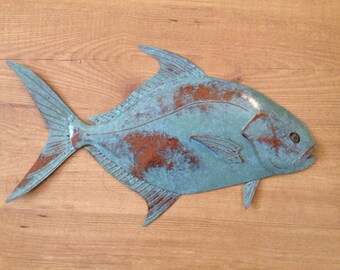 Pompano 24in Metal Wall Art Fish Sculpture  Tropical  Coastal Beach