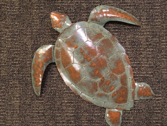 Sea Turtle Handmade Metal wall Art sculpture 20in x 20in Tropical Coastal Beach Ocean