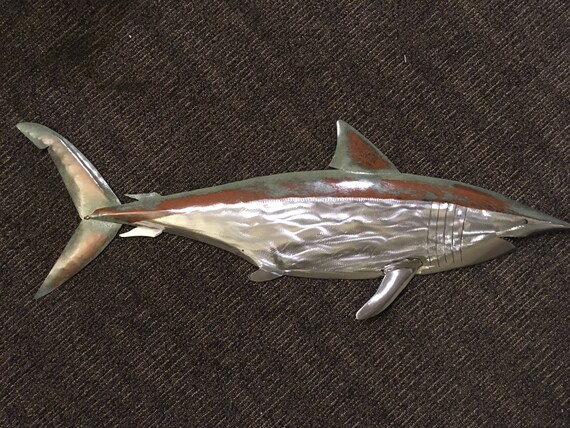 Shark Metal Fish Wall sculpture 36in long Beach Coastal Tropical Art