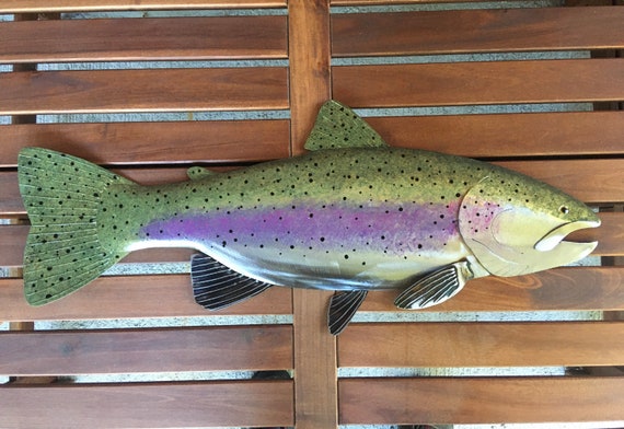 Rainbow Trout Metal Wall Fish Art Sculpture Lodge Cottage Lake Cabin 