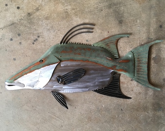 Hogfish 25in Metal Wall  sculpture  long Tropical Beach Coastal  Art Fish