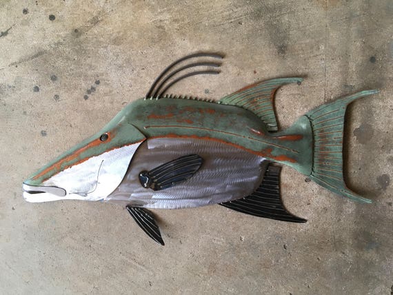 Hogfish 25in Metal Wall sculpture long Tropical Beach Coastal Art Fish