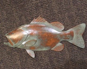 Largemouth Bass 24in Metal Handmade Wall  Sculpture  Lodge Cottage Cabin Lake