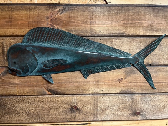 Mahi Mahi 35in Metal Fish Wall sculpture Tropical Coastal Beach Art