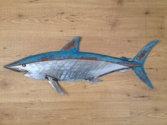 Shark Metal Fish Wall sculpture 36in Beach Coastal Tropical