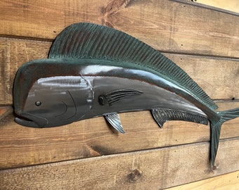 Mahi Mahi Wall Metal Fish sculpture 35in Long Tropical  Coastal Beach