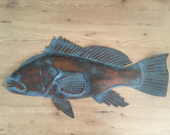 Black Sea Bass  30in Wall Sculpture     Coastal  Cottage Cabin Art Fish