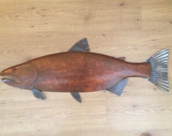 Salmon 35in Fish  Metal  Wall Sculpture  Lodge Lake Cottage Cabin Art River