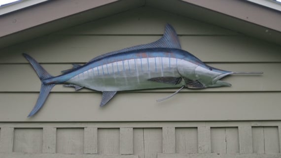 Striped Marlin 68in Metal Fish Wall sculpture Beach Coastal Tropical Art