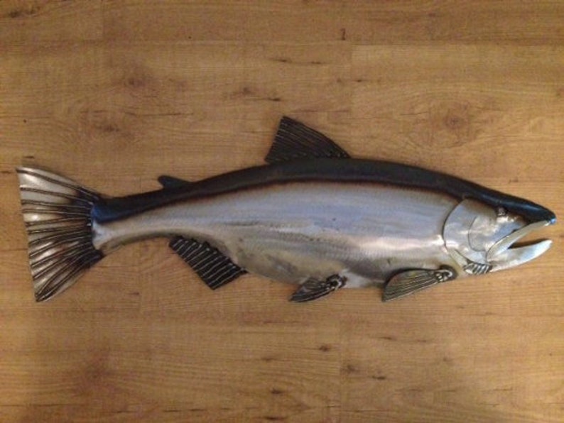 Salmon 30in Metal Wall Art Fish Sculpture Handmade Long Lodge Etsy