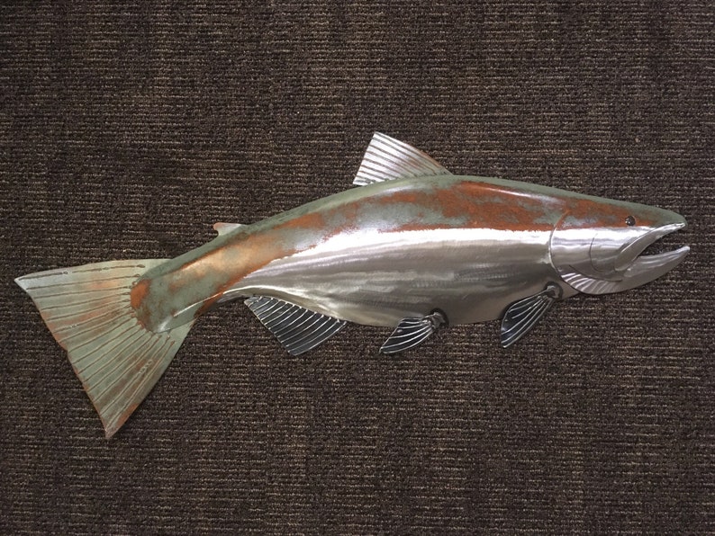 Salmon 30in Metal Wall Art Fish Sculpture Handmade Long Lodge Etsy