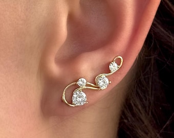 14K Gold CZ Ear Climber Earrings • Handmade Ear Crawlers