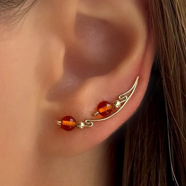Boucles d'oreilles en ambre en or 14 carats - Boucles d'oreilles en pierres précieuses faites main pour un style moderne et élégant