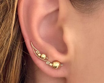 Gold Ear Climbers, Minimalist Handmade Jewelry Gift for Her