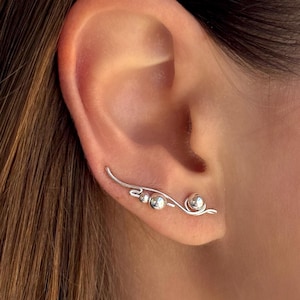 Minimalist Silver & Gold Ear Climbers | Sterling Crawler Earrings | Bridesmaid Gift | Modern Anniversary Jewelry for Her