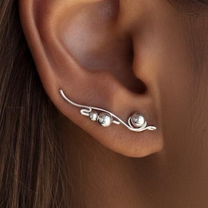 Sterling Silver Earrings – Minimalist Ear Climbers, Jewelry Gift