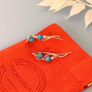 Turquoise Sterling Silver Earrings, Ear Climbers with Blue Gemstones