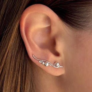 Sterling Silver Earrings, Ear Climbers with Gemstones