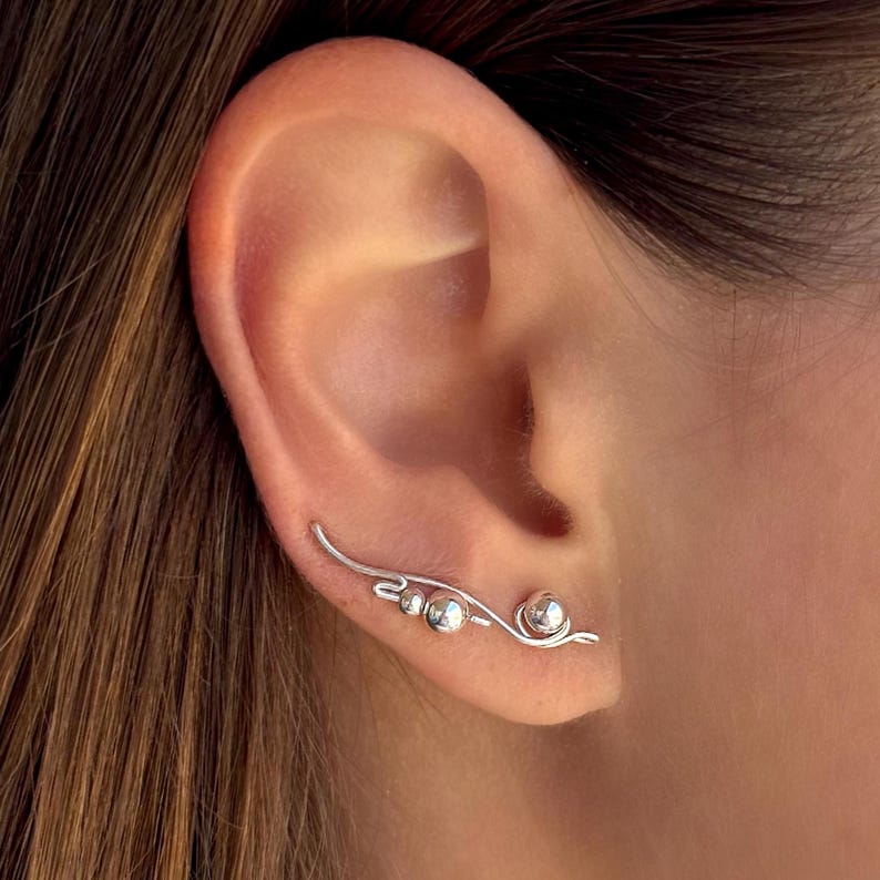 Sterling Silver Earrings, Ear Climbers with Gemstones