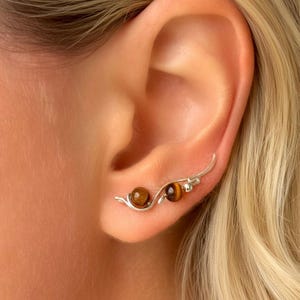 Sterling Silver Earrings, Ear Climbers with Gemstones