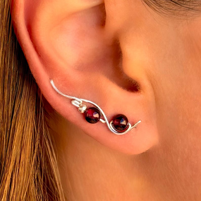 Ear Climber Earrings in Silver – Dainty Gemstone Jewelry Gift