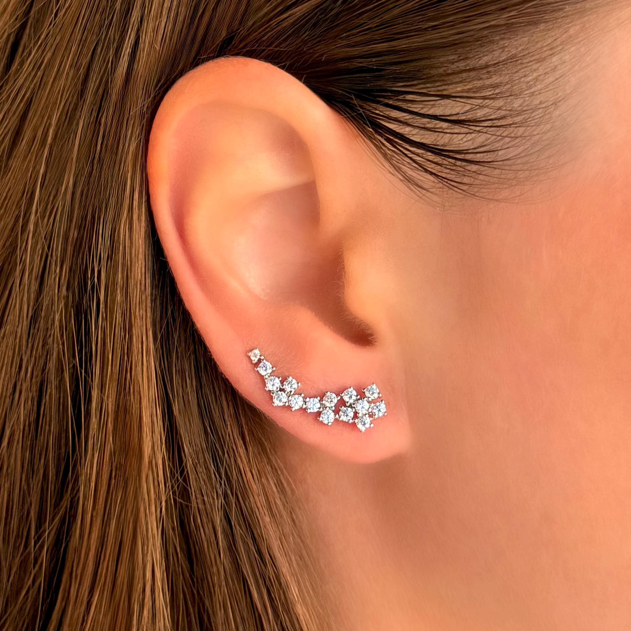 Lab Diamond Ear Climbers - Sterling Silver CZ Earrings