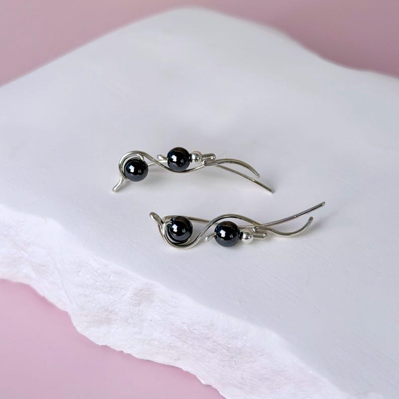 Sterling Silver Earrings, Ear Climbers with Gemstones
