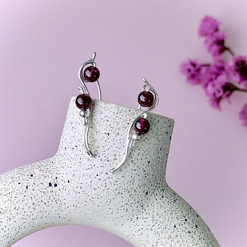 Sterling Silver Earrings, Ear Climbers with Gemstones