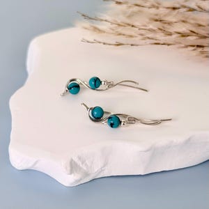 Turquoise Sterling Silver Earrings, Ear Climbers with Blue Gemstones