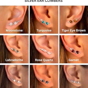 Sterling Silver Earrings, Ear Climbers with Gemstones