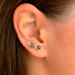 Sterling Silver Earrings, Ear Climbers with Gemstones