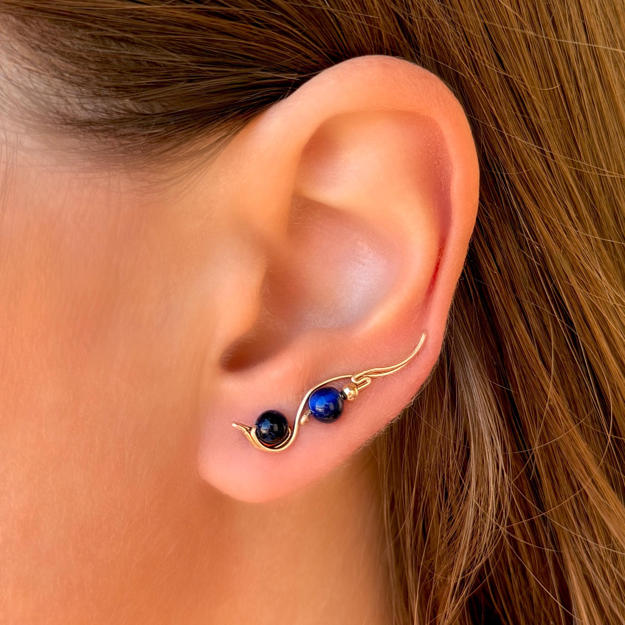 Round Blue Tiger Eye & Cobalt Cz Pave Ring Stud Earrings – Silver Plated-948709