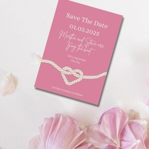 エレガントな「結婚」の日付を保存するデジタル テンプレート - ピンクと白の結婚のお知らせ