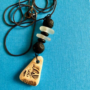 Scottish Sea Pottery Necklace | Outer Hebrides Pendant, Sea Glass, Basalt Beads