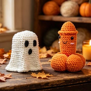 Fantôme d'Halloween au crochet,Motif surprise d'Halloween,Cadeau d'Halloween au crochet,Cadeau pour bâillon-adulte,Pénis au crochet,Cadeau de saison effrayant,Décor d'Halloween.