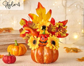 Ramo de flores de Halloween con calabaza, ramo gótico bohemio, ramo de calabaza fantasma, decoración de fiesta de Halloween, calabaza de Halloween, decoración del hogar de otoño.