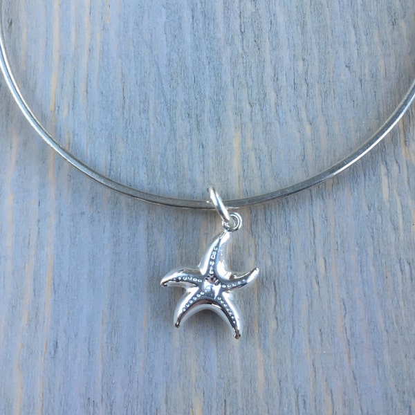 Sterling Silver Squared Bangle with Starfish Charm