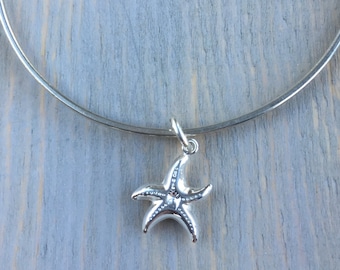 Sterling Silver Squared Bangle with Starfish Charm