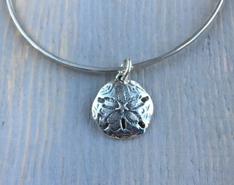 Sterling Silver Squared Bangle with Sand Dollar Charm