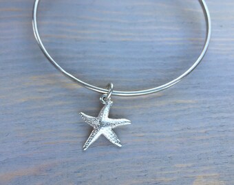 Sterling Silver Squared Bangle with Starfish Charm