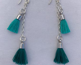 Turquoise and Teal Tassel Earrings
