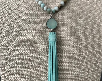 Hand knotted Amazonite Necklace with Pendant