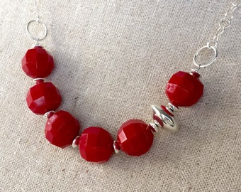 Glorious Vintage Red and Sterling Silver Necklace