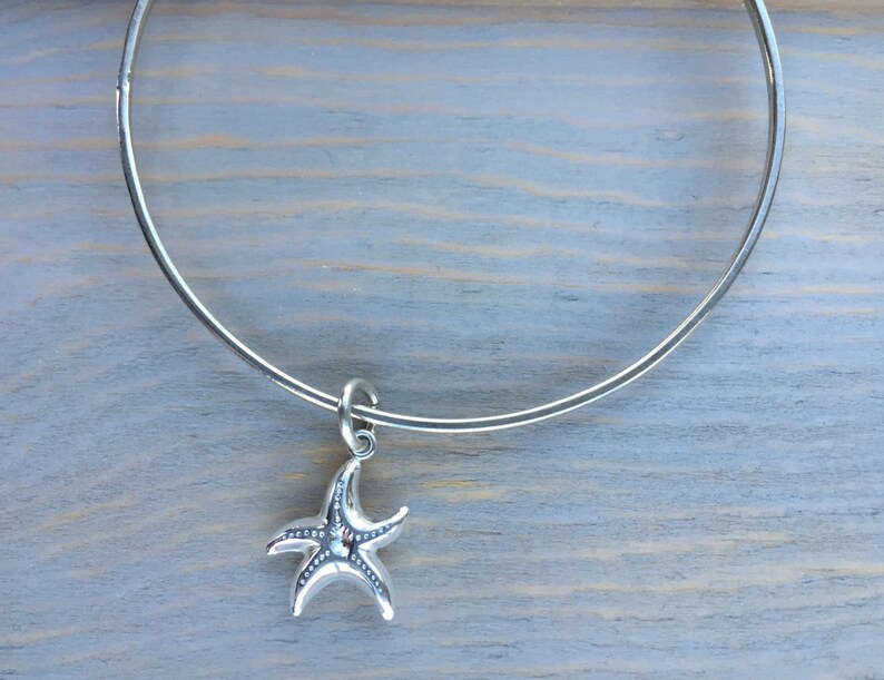 Sterling Silver Squared Bangle with Starfish Charm image 2