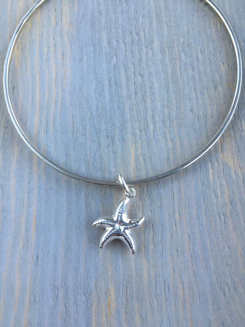 Sterling Silver Squared Bangle with Starfish Charm image 1