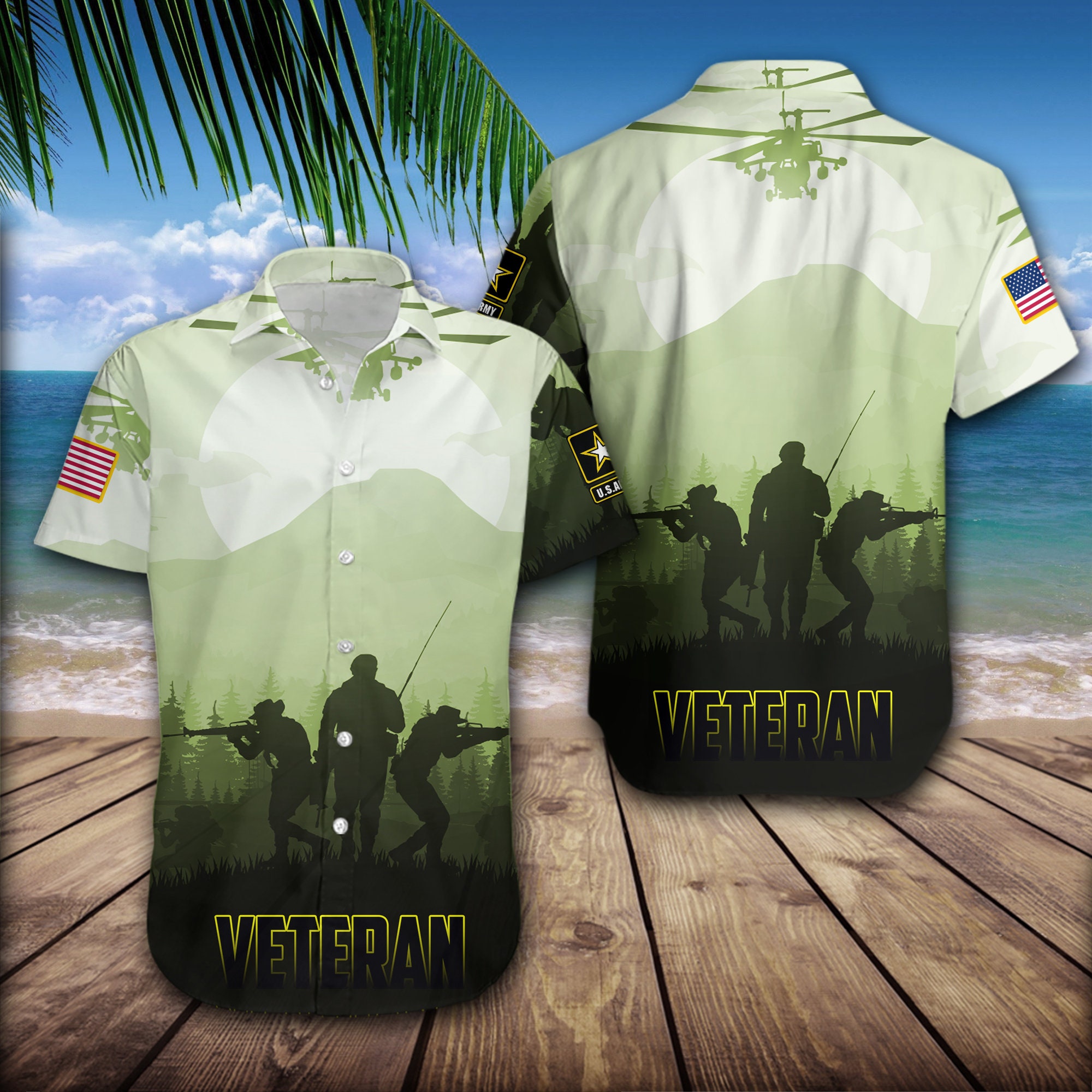 Military Style Coconut Tree Hawaiian Shirt