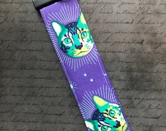 Mystical cat fabric key fob