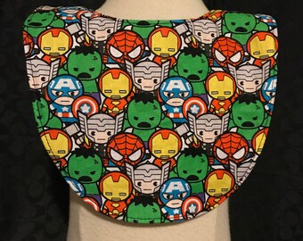 mini kawaii superheroes baby bib