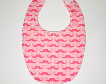 Pink mustaches baby bib